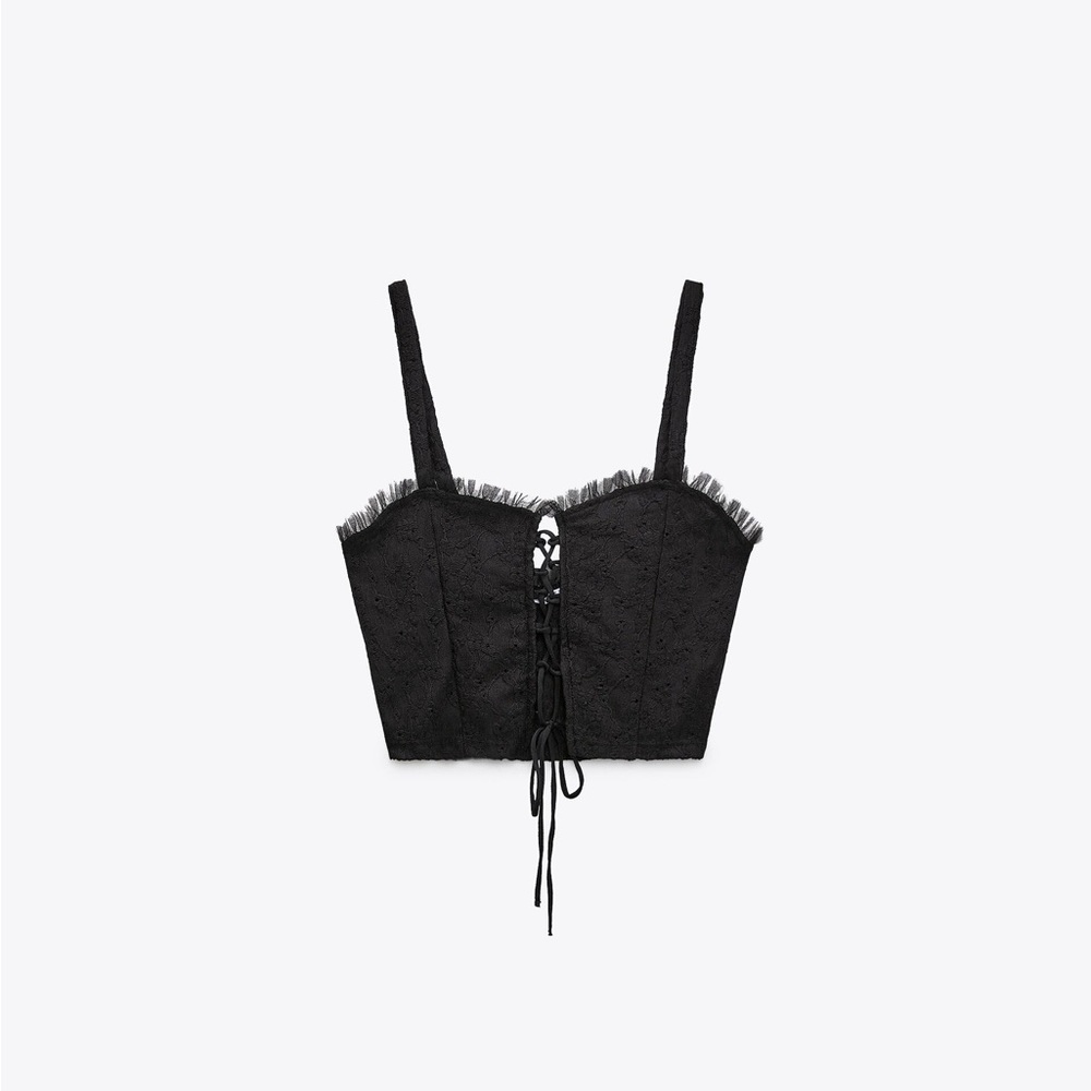 Zara Black Lace-Up Corset Crop Top - Y2K Festival Wear (Size M, NWT)
